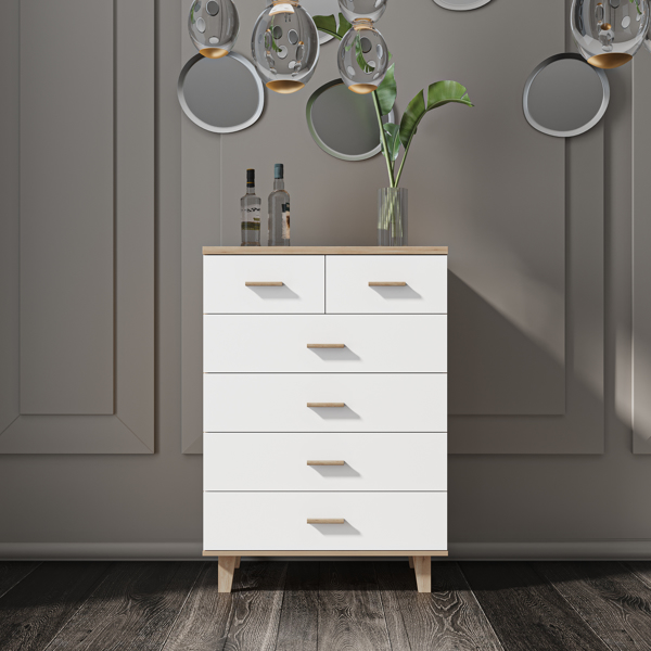 Storage Cabinet Dresser Bedside Table Chest Simple Bedroom Furniture Solid Wood Feet and Handles Fashionable Bedside Cabinet Two and Four Combo Drawers Cabinet