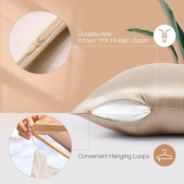 Silk Pillowcase for Hair and Skin 1 Pack, 100% Mulberry Silk &amp; Natural Wood Pulp Fiber Double-Sided Design, Silk Pillow Covers with Hidden Zipper (standard size:20&quot; x 26&quot;, Champagne Gold
