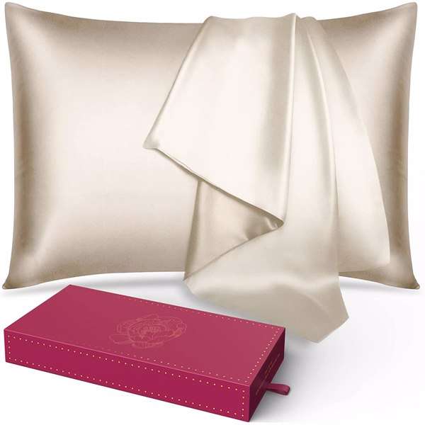 Silk Pillowcase for Hair and Skin 1 Pack, 100% Mulberry Silk &amp; Natural Wood Pulp Fiber Double-Sided Design, Silk Pillow Covers with Hidden Zipper (standard size:20&quot; x 26&quot;, Champagne Gold