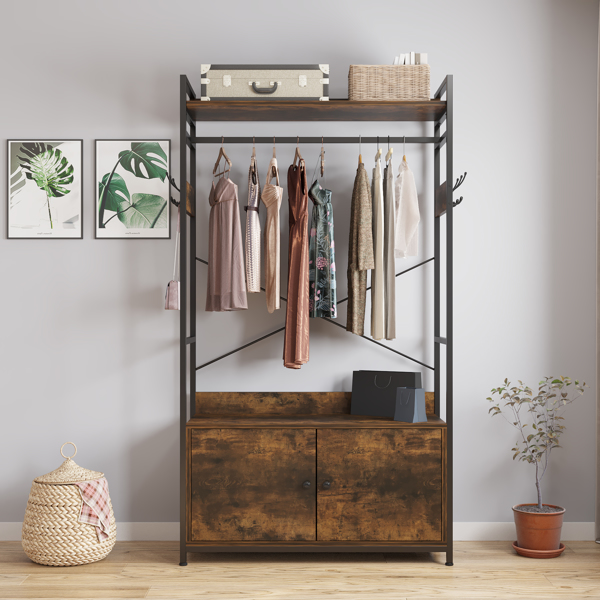 Free-Standing Closet Clothing Rack, Independent wardrobe manager, clothes rack, multiple storage racksLarge Heavy Duty Clothing Storage Shelving Unit for Bedroom Laundry Room, Brown