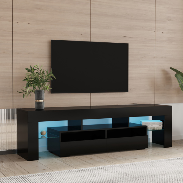Living Room Furniture TV Stand Cabinet with 2 Drawers &amp; 2 open shelves,20-color RGB LED lights with remote,Black