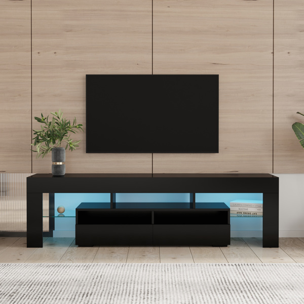 Living Room Furniture TV Stand Cabinet with 2 Drawers &amp; 2 open shelves,20-color RGB LED lights with remote,Black