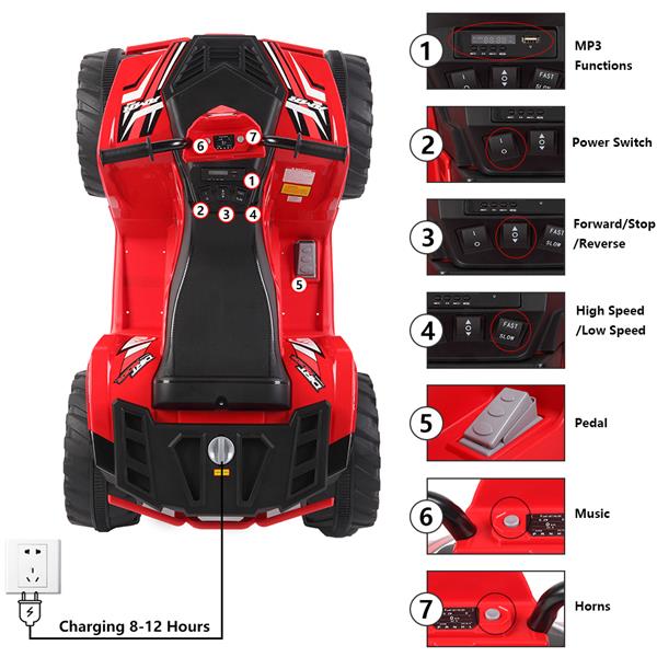 LZ-9955 ALL Terrain Vehicle Dual Drive Battery 12V7AH*1 without Remote Control with Slow Start Black &amp; Red