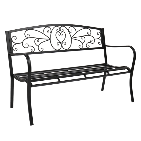 51&quot; Patio Park Garden Outdoor Bench Patio Porch Chair Deck Iron Frame Black