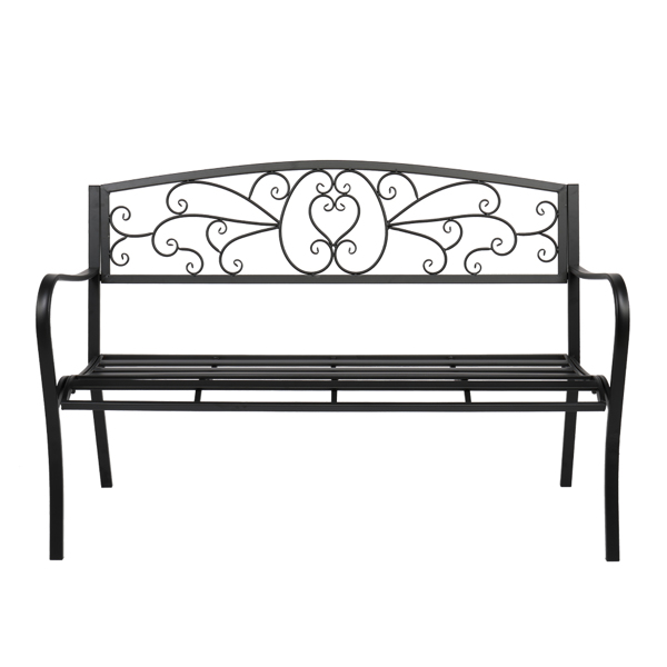 51&quot; Patio Park Garden Outdoor Bench Patio Porch Chair Deck Iron Frame Black