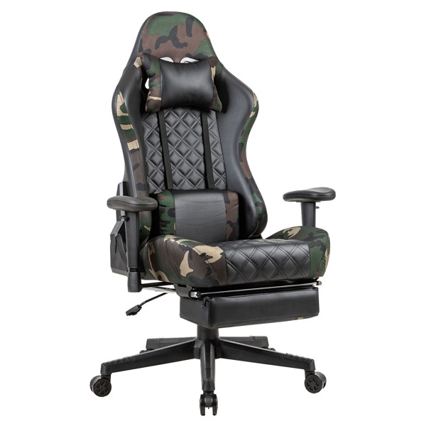 Gaming Chair PC Office Chair Computer Racing Chair PU Desk Task Chair Ergonomic 360Swivel Rolling Chair Height Adjustable E-sports Chair with Leg Rest Lumbar Support and Headrest for Office or Gaming