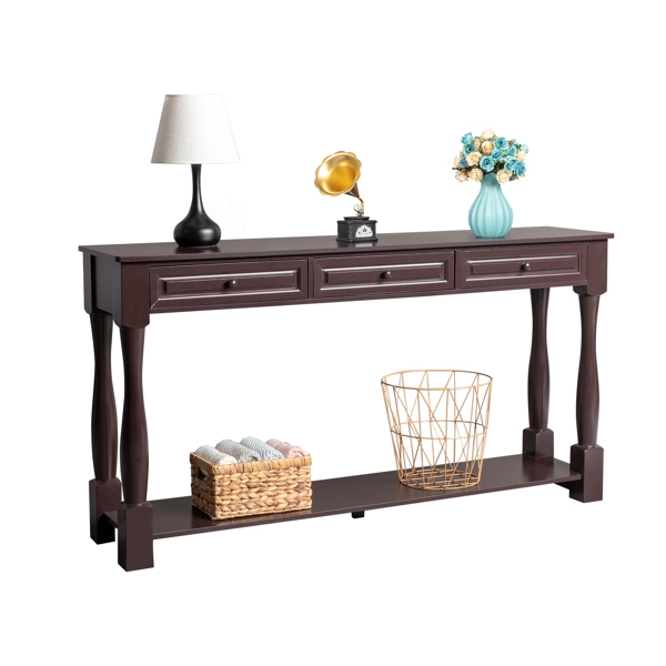 Console Table for Entryway Wood Sofa Table with Storage Drawers and Bottom Shelf for Hallway Living Room Brown Color