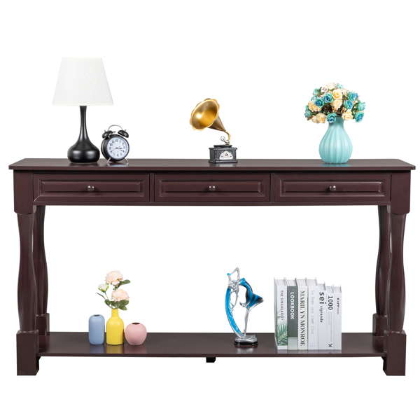 Console Table for Entryway Wood Sofa Table with Storage Drawers and Bottom Shelf for Hallway Living Room Brown Color