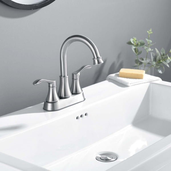 2 Handles Bathroom Sink Faucet, Brushed Nickel Centerset RV Bathroom Faucets for 3 Hole, with Stainless Steel Pop Up Drain Sets