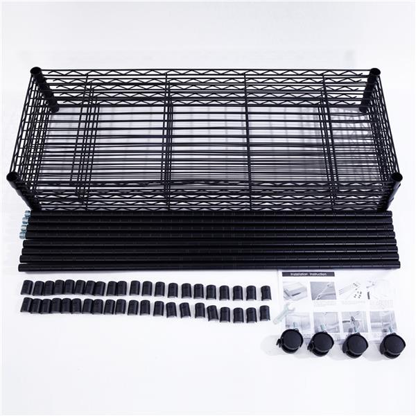 5-Layer Plastic Coated Iron Shelf with 1.5&quot; Nylon Wheels 165*90*35 Black
