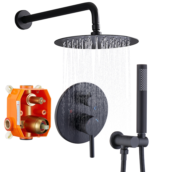 Shower System Shower Faucet Combo Set Wall Mounted with 10&quot; Rainfall Shower Head and handheld shower faucet, Matte Black Finish with Brass Valve Rough-In