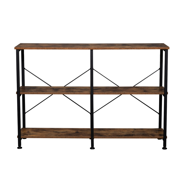 3-Tier Console Sofa Table, Industrial Foyer Table for Living Room, Entry Way, Hallway,Rustic Brown