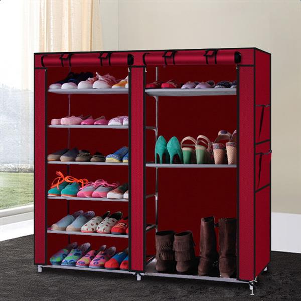Double Rows 9 Lattices Combination Style Shoe Cabinet Wine Red