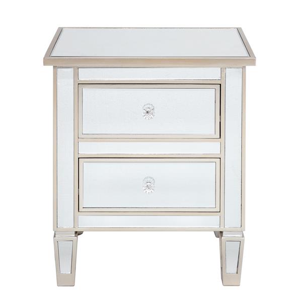 Modern and Contemporary Mirrored 2-Drawers Nightstand Bedside Table Silver Rose