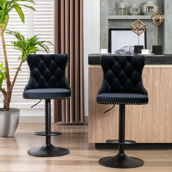 Set of 2 Swivel Velvet Barstools Adjusatble Seat Height from 25-33 Inch, Modern Upholstered Bar Stools with Backs Comfortable Tufted for Home Pub and Kitchen Island
