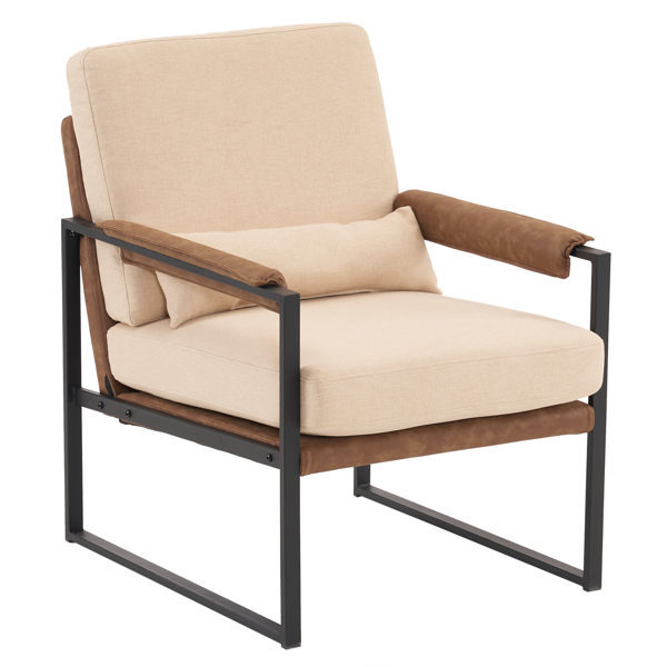 Single Iron Frame Chair Soft Bag Beige Armrest Frame Dark Coffee Honeycomb Leather Indoor Leisure Chair