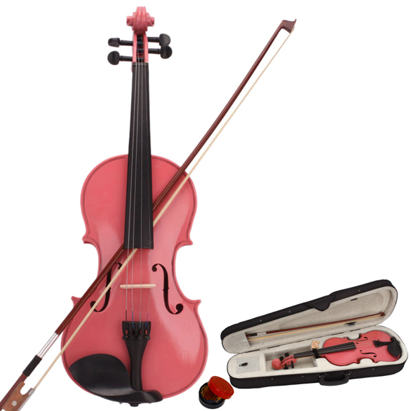 New 1/2 Acoustic Violin Case Bow Rosin Pink