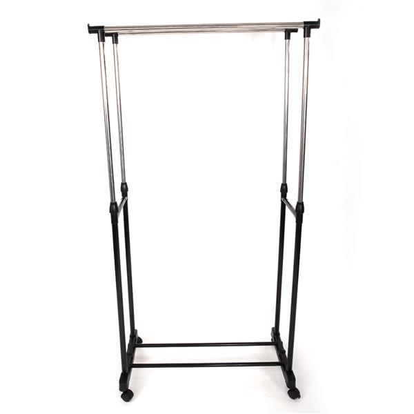 Dual-bar Vertical &amp; Horizontal Stretching Stand Clothes Rack with Shoe Shelf YJ-03 Black &amp; Silver
