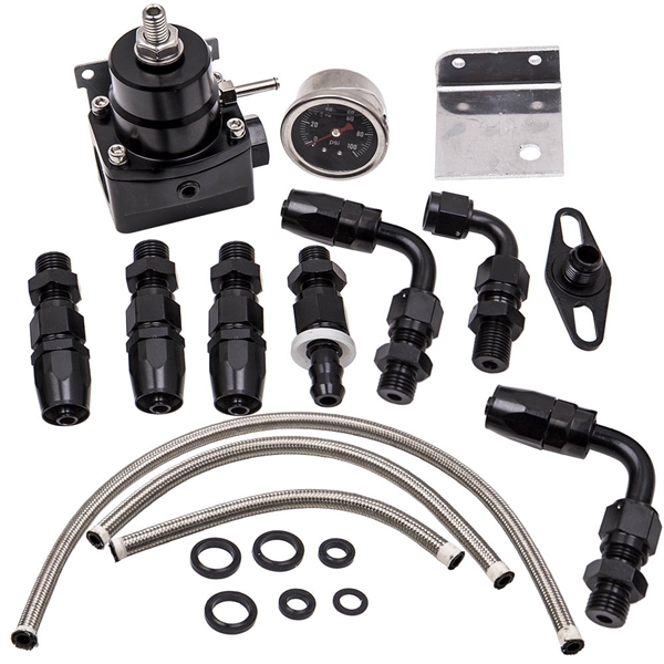 Adjustable Fuel Pressure Regulator kit + 100psi Guage AN6 Fitting
