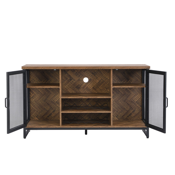 Miltifunctional Industrial Storage Cabinet, Wine Bar Cabinet for Liquor and Glasses, TV Stand &amp; Media Entertainment Center Console Table