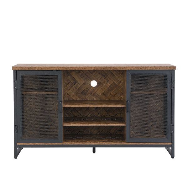Miltifunctional Industrial Storage Cabinet, Wine Bar Cabinet for Liquor and Glasses, TV Stand &amp; Media Entertainment Center Console Table