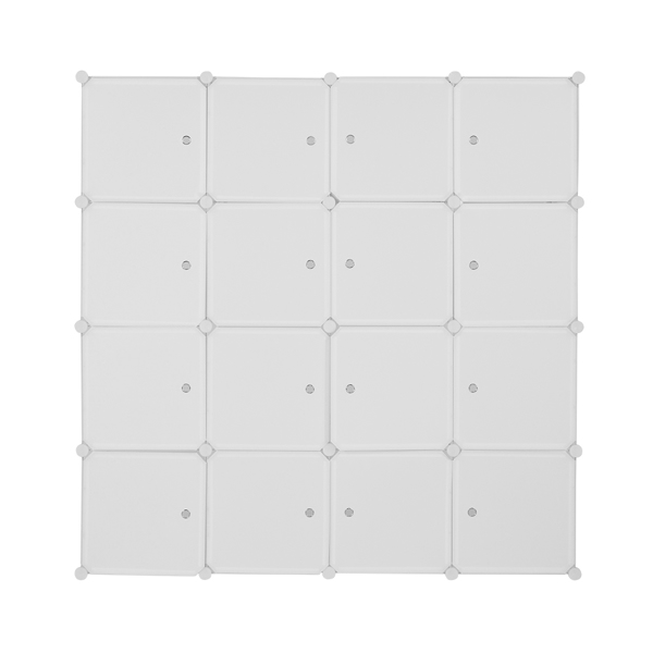 4-layer 16 Cube Organizer Stackable Plastic Cube Storage, Plastic + Steel Wire with 3 Clothes Rails, Free to Assemble, White