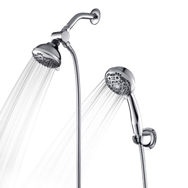 Rain Shower Head - High Pressure Handheld Showerhead &amp; Rain Showerhead Combo with 7 Spray Setting, 2 in 1 Shower Head System Stainless Steel Extra Long Shower HoseChrome 1.8 GPM