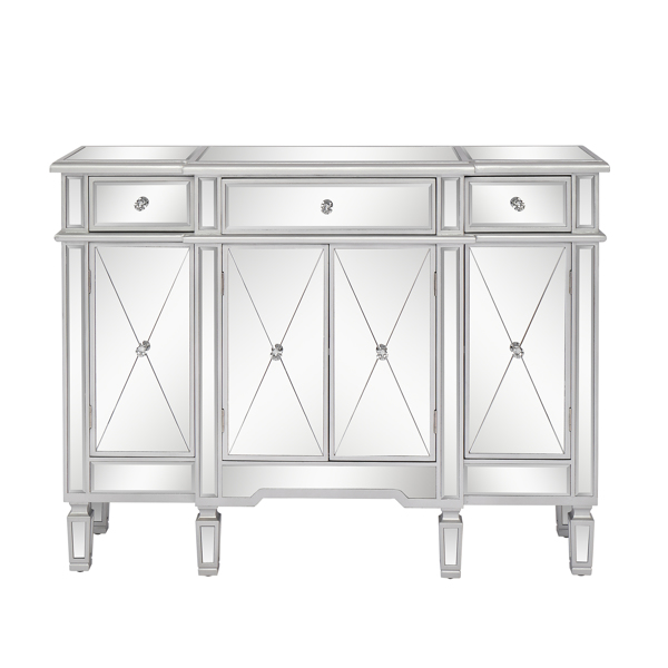 Mirrored Finish Glass TV STAND with 3-Drawers 4 X shape doors cabinet for Living Room