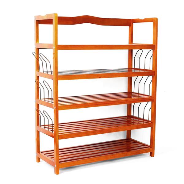 5-Tier Simple Wooden Shoe Rack with 6 Pair Shoe Form Wood Color