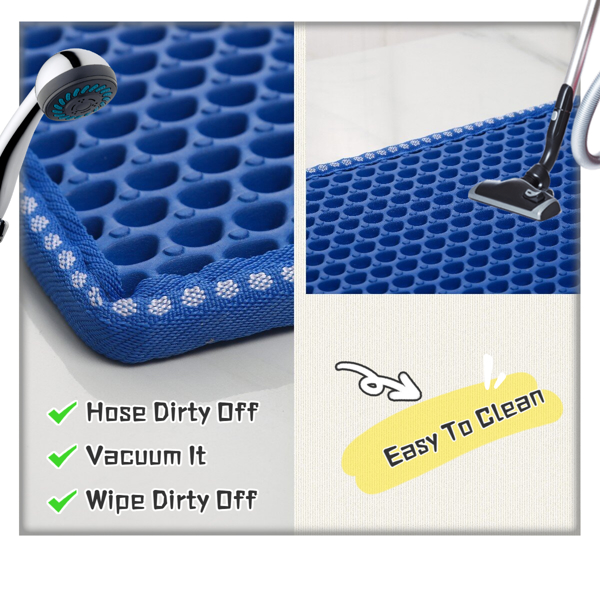 Cat Litter Mat, Kitty Litter Trapping Mat, Double Layer Mats with MiLi Shape Scratching design, Urine Waterproof, Easy Clean, Scatter Control  21&quot; x 14&quot;  Blue