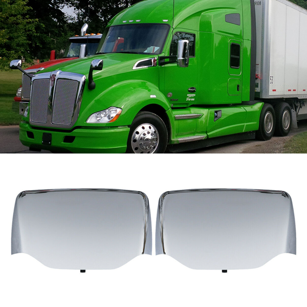 LEAVAN Chrome Hood Mirror Covers LH RH Pair For Kenworth T680 Peterbilt 579 587
