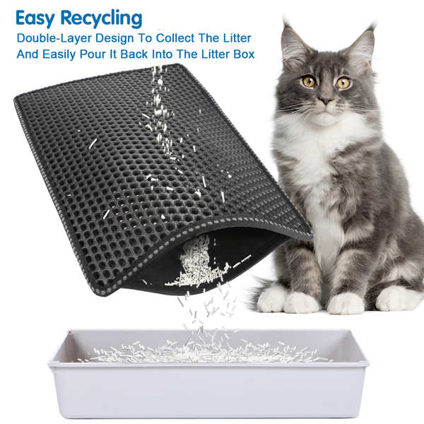 Cat Litter Mat, Kitty Litter Trapping Mat, Double Layer Mats with MiLi Shape Scratching design, Urine Waterproof, Easy Clean, Scatter Control  21&quot; x 14&quot;  Black