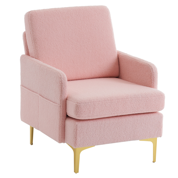 Teddy Velvet Gold Feet Indoor Leisure Chair Pink
