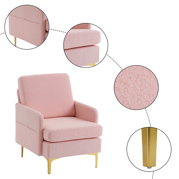 Teddy Velvet Gold Feet Indoor Leisure Chair Pink