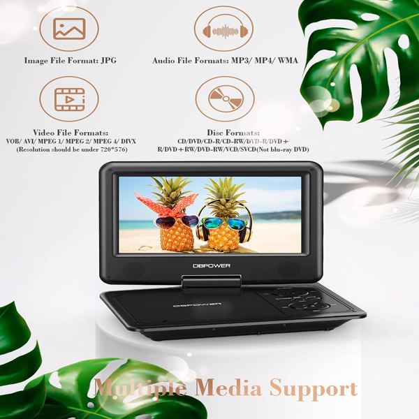 DBPOWER 11.5&quot; Portable DVD Player, 5-Hour Built-in Rechargeable Battery, 9&quot; Swivel Screen Region Free (Black)
