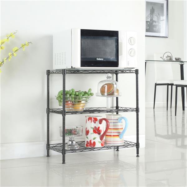 Concise 3 Layers Carbon Steel &amp; PP Storage Rack Black