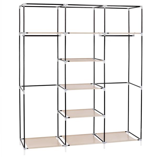 69&quot; Portable Clothes Closet Non-Woven Fabric Wardrobe Double Rod Storage Organizer Beige