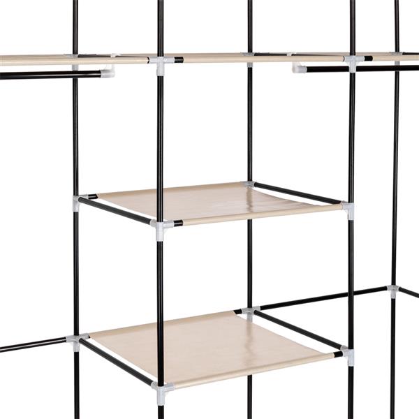 69&quot; Portable Clothes Closet Non-Woven Fabric Wardrobe Double Rod Storage Organizer Beige