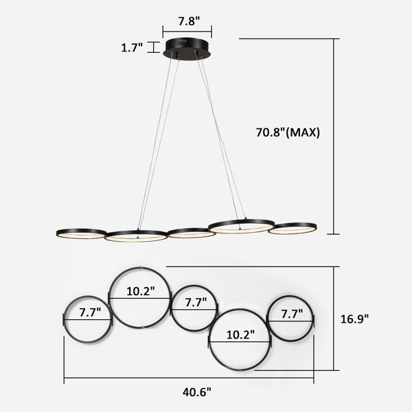 Circular Home LED line light with 40.9x16.9inch, monochromatic temperature