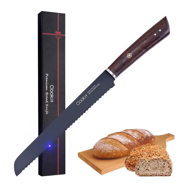9 Inches Bread Knife Serrated Edge High Carbon Stainless Steel Forged Cutter for Homemade Crusty Bread