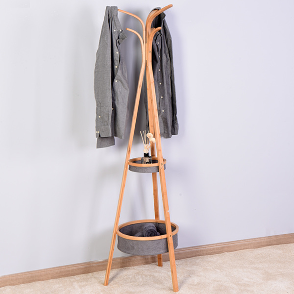 Living Room Bamboo Coat Rack with Storage Rack 15.1 x 66.9 inch