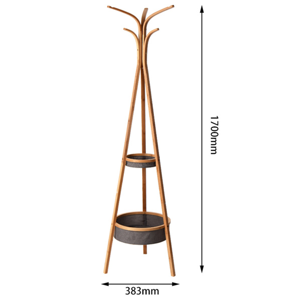 Living Room Bamboo Coat Rack with Storage Rack 15.1 x 66.9 inch