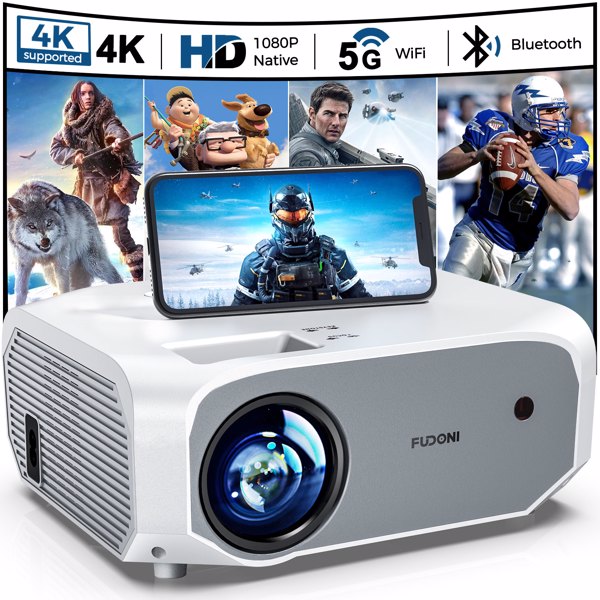 Projector with WiFi and Bluetooth - Native 1080P 5G WiFi 4K projector compatible with FUDONI 10000L Portable Outdoor with Screen, Home Theater Projector for iOS/Android/TV Stick/Laptop/HDMI/USB