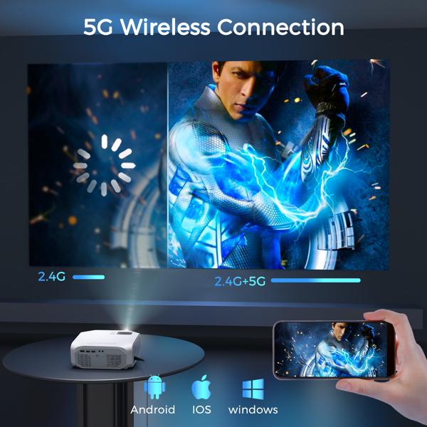 Projector with WiFi and Bluetooth - Native 1080P 5G WiFi 4K projector compatible with FUDONI 10000L Portable Outdoor with Screen, Home Theater Projector for iOS/Android/TV Stick/Laptop/HDMI/USB