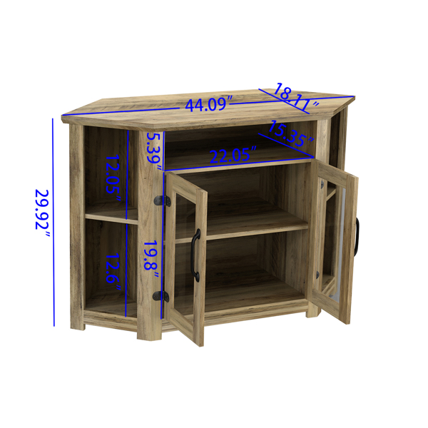 44 Inch Modern Farmhouse Wood Entertainment Center, TV Console with Double Doors and Storage Cabinets, Yellow Walnut