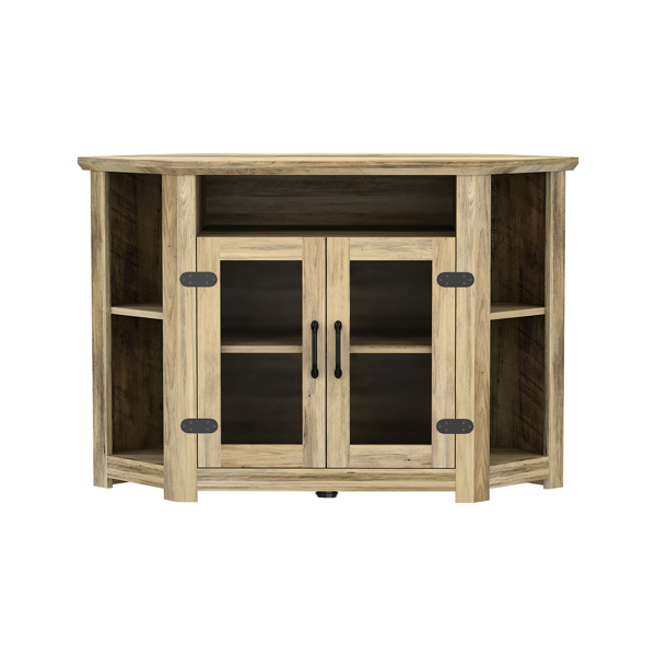 44 Inch Modern Farmhouse Wood Entertainment Center, TV Console with Double Doors and Storage Cabinets, Yellow Walnut