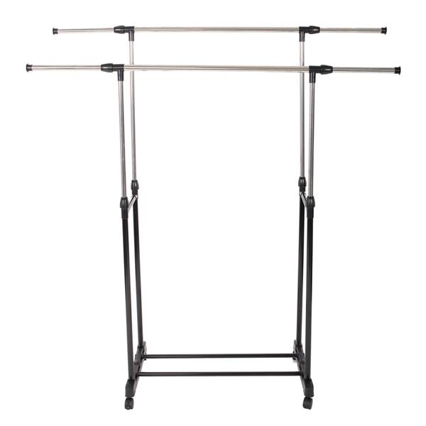 Dual-bar Vertical &amp; Horizontal Stretching Stand Clothes Rack with Shoe Shelf YJ-04 Black &amp; Silver