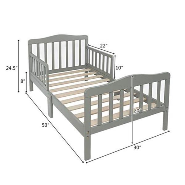 Wooden Baby Toddler Bed Children Bedroom Furniture with Safety Guardrails Gray