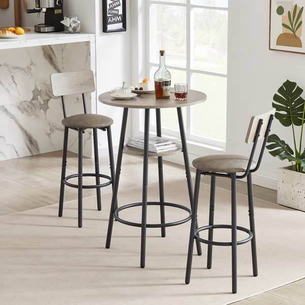 Bar Table Set with 2 Bar stools PU Soft seat with backrest (Grey,23.62L*23.62W*35.43H)