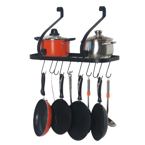 Wall Mount Pot Pan Rack with 10 HooksBlack